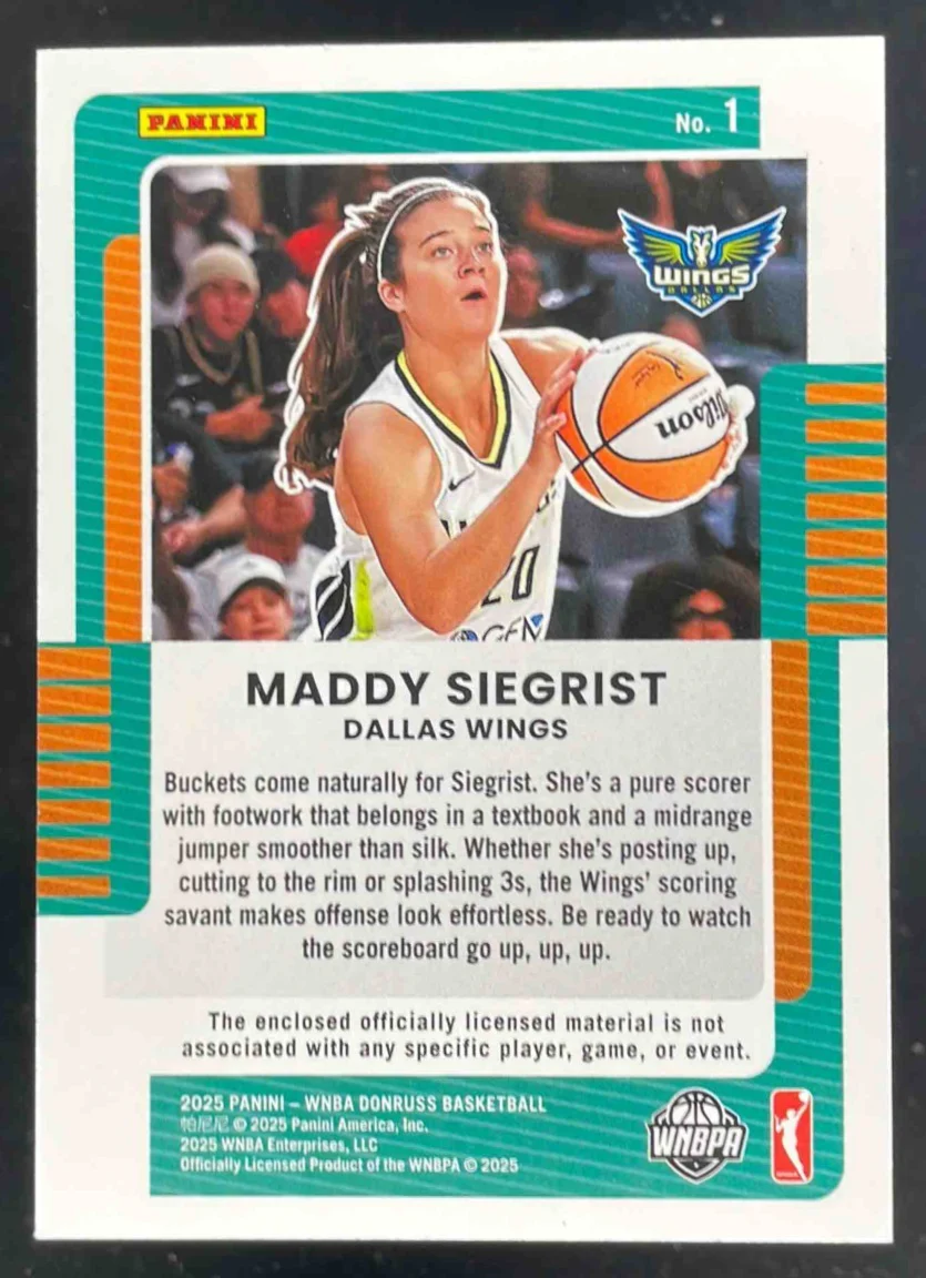 2025 Panini Donruss WNBA Jersey Series Green #1 Maddy Siegrist /30 - Image 2