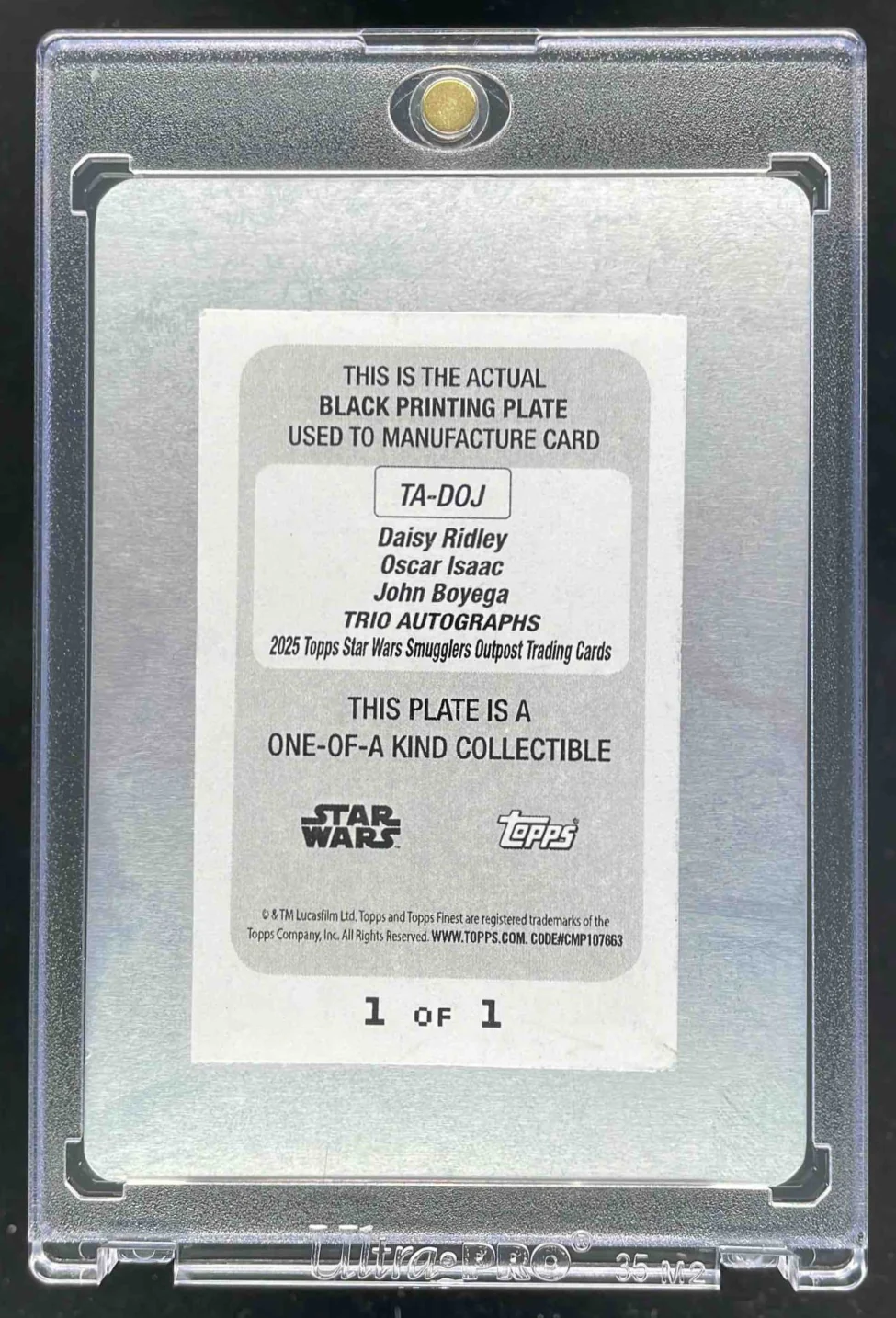 2025 Topps Star Wars Plate Black Finn Poe Dameron Daisy Ridley Rey Auto 1/1 - Image 2