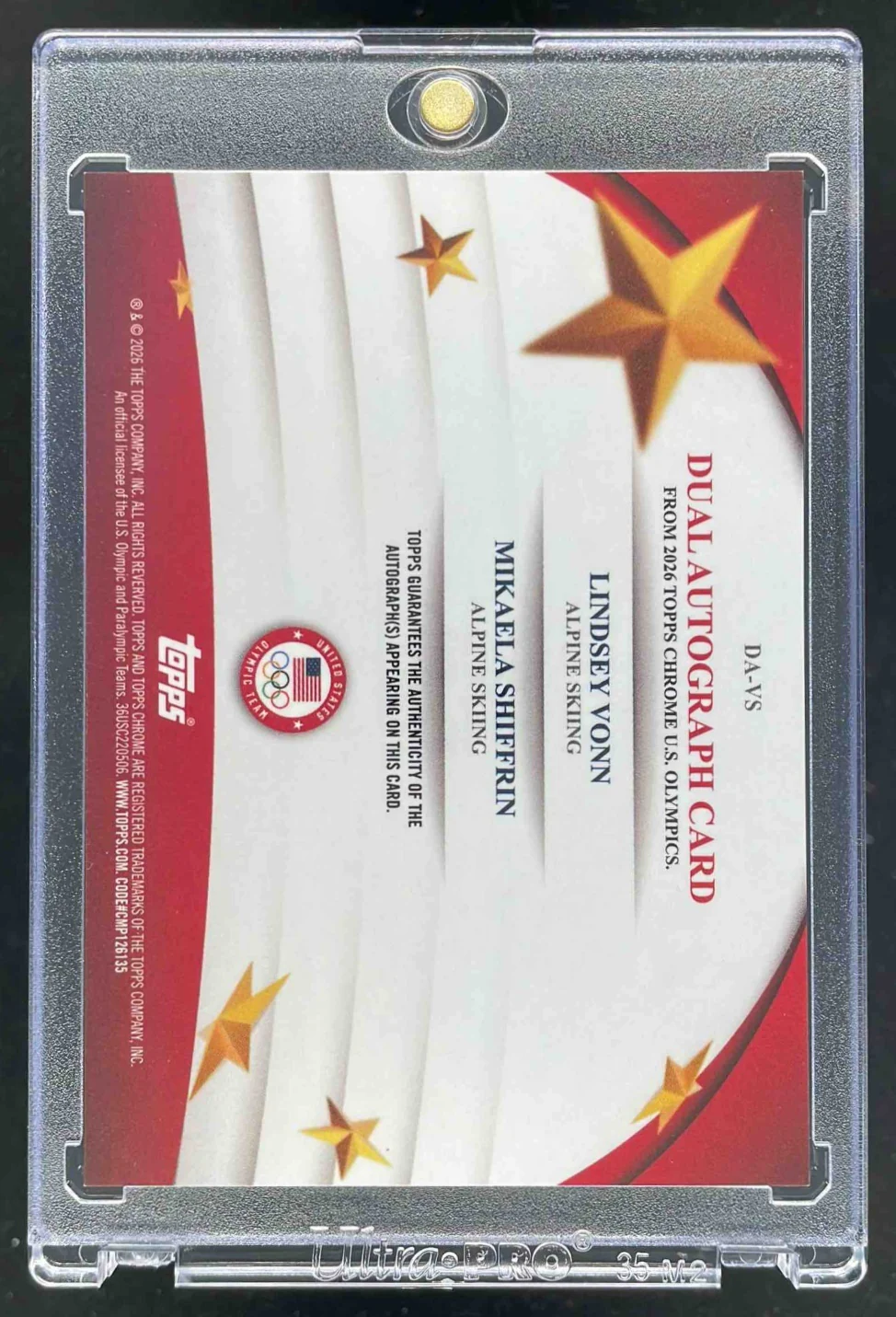 2026 Topps Chrome U.S Winter Olympic Dual Mikaela Shiffrin Lindsey Vonn Auto /25 - Image 2