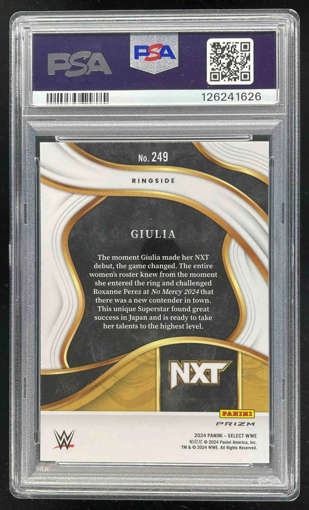 2024 Panini Select WWE Tiger Prizm #249 Giulia RC Ringside PSA 10 - Image 2
