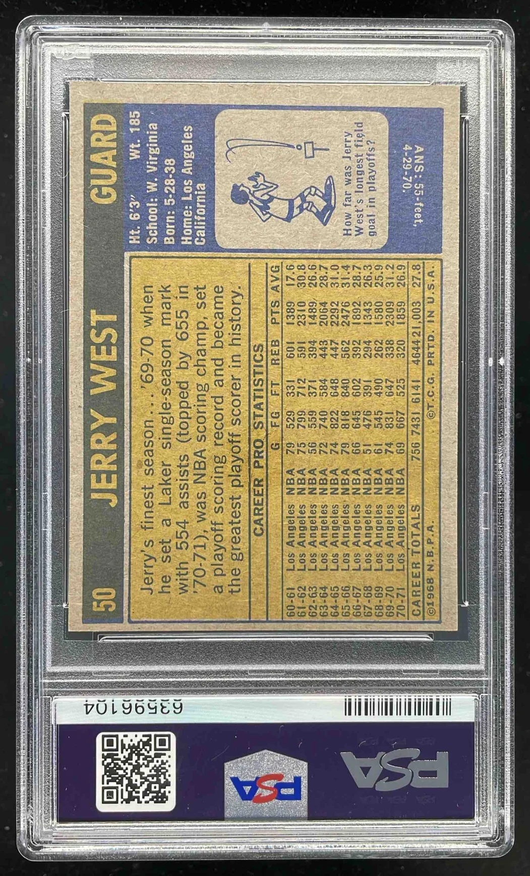 1971-72 Topps #50 Jerry West PSA 8 - Image 2