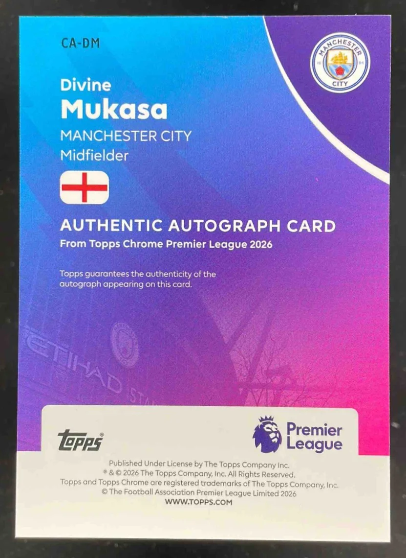 2026 Topps Chrome Premier League Chrome Blue #CA-DM Divine Mukasa RC Auto /150 - Image 2