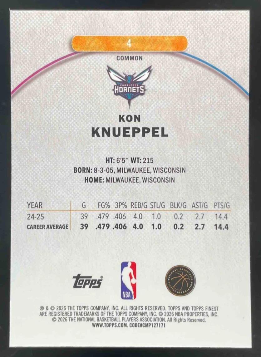 2025-26 Topps Finest Common #4 Kon Knueppel RC - Image 2