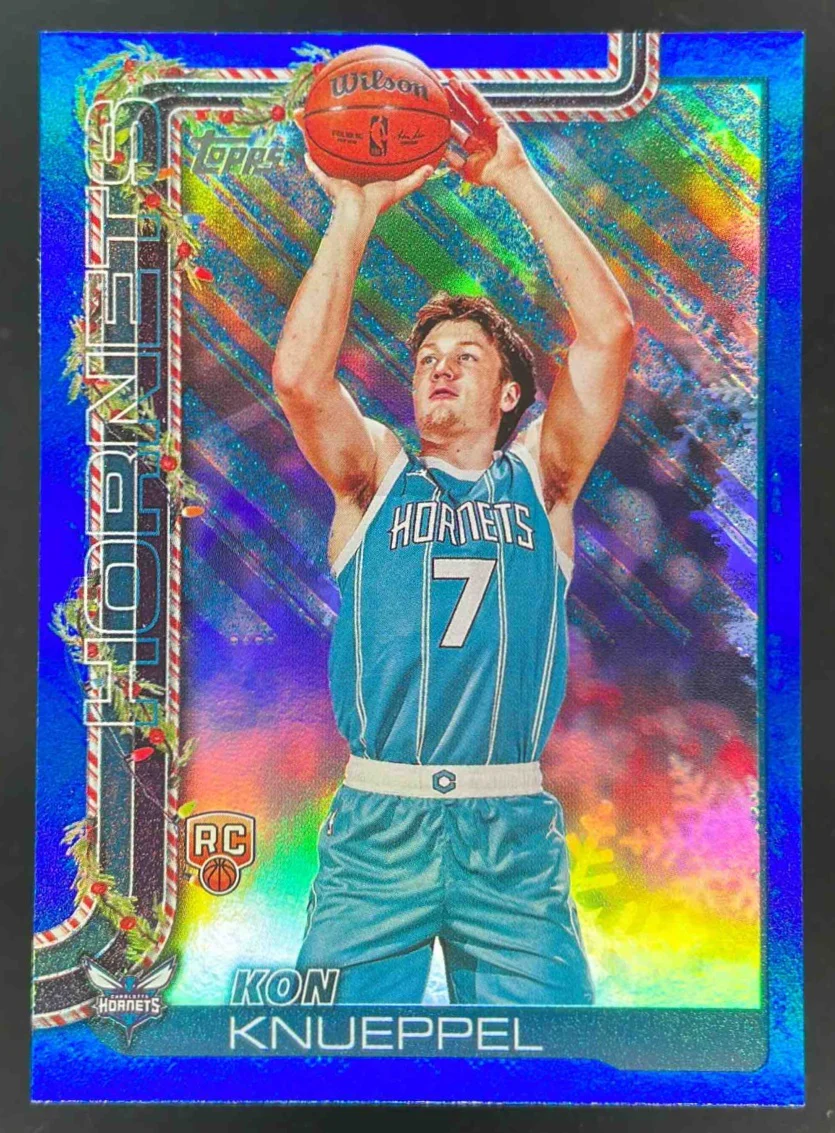 2025-26 Topps Holiday Blue Metallic Glitter Holiday #H164 Kon Knueppel RC