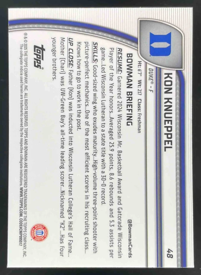 2024-25 Bowman University Chrome Sapphire #48 Kon Knueppel - Image 2