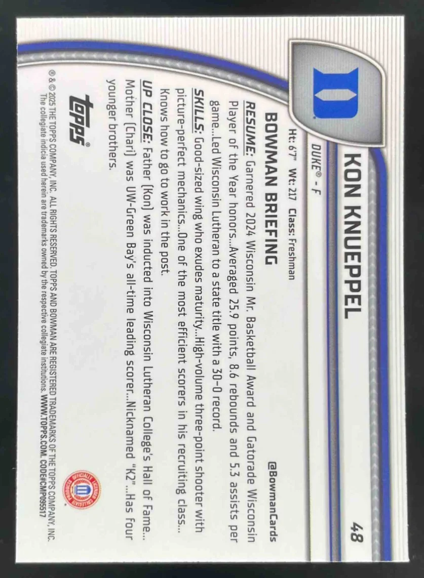 2024-25 Bowman University Chrome Sapphire #48 Kon Knueppel - Image 2