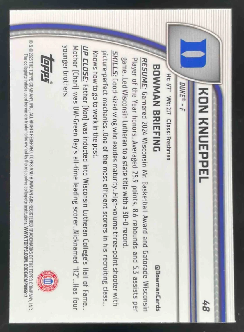 2024-25 Bowman University Chrome Sapphire #48 Kon Knueppel - Image 2