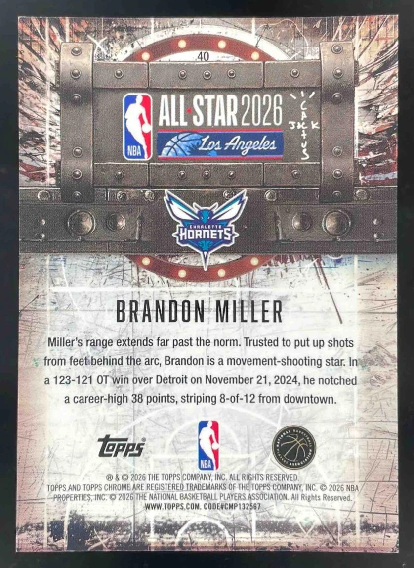 2025-26 Topps Chrome Cactus Jack NBA All-Star Orange #40 Brandon Miller /50 - Image 2