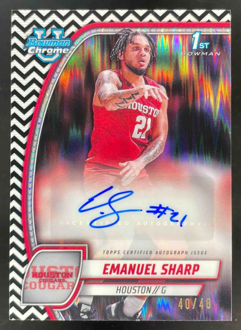 2024-25 Bowman University Chrome Black and White Stealth Emanuel Sharp Auto /48