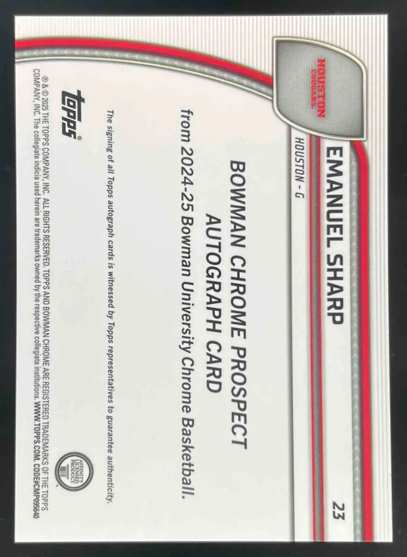 2024-25 Bowman University Chrome Black and White Stealth Emanuel Sharp Auto /48 - Image 2