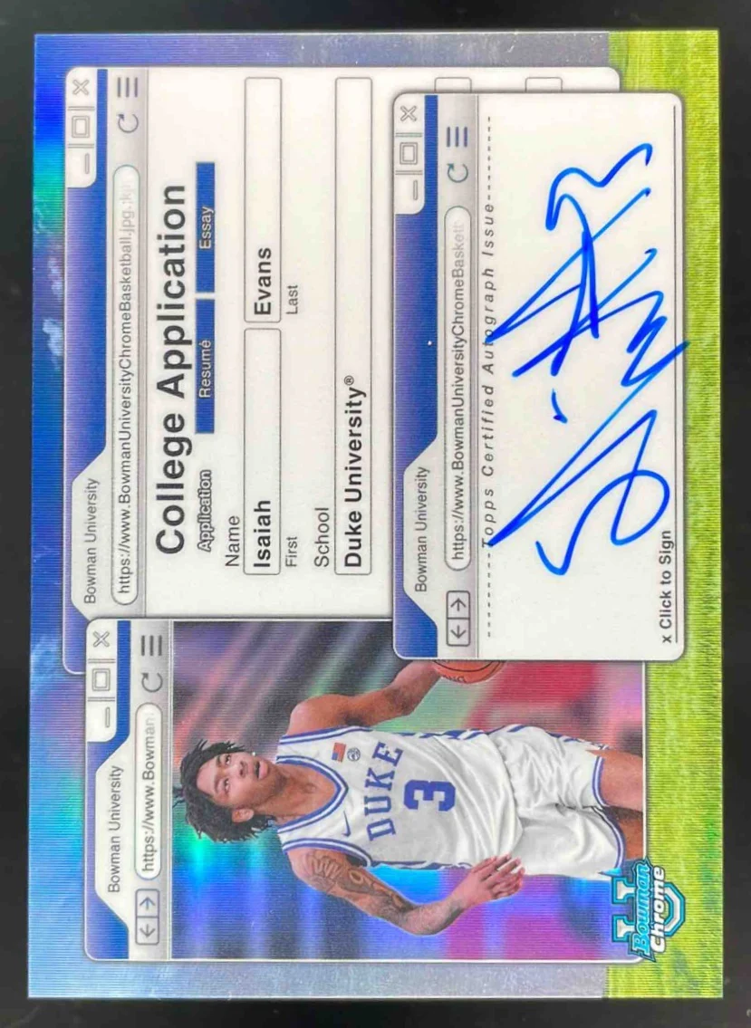 2024-25 Bowman University Chrome College Application #CAA-IE Isaiah Evans Auto