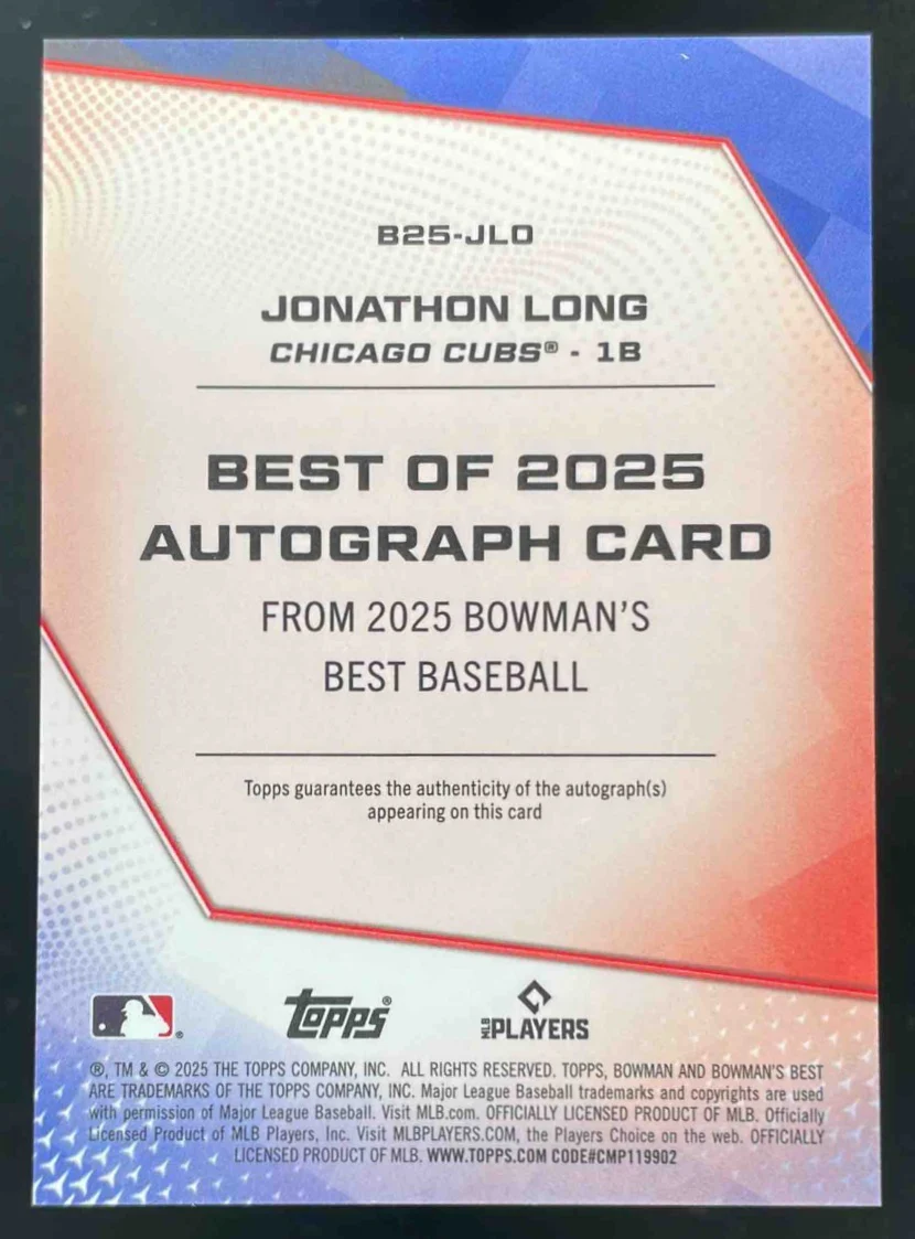 2025 Bowman Bowman's Best Best of 2025 Autographs #B25-JLO Jonathon Long Auto - Image 2