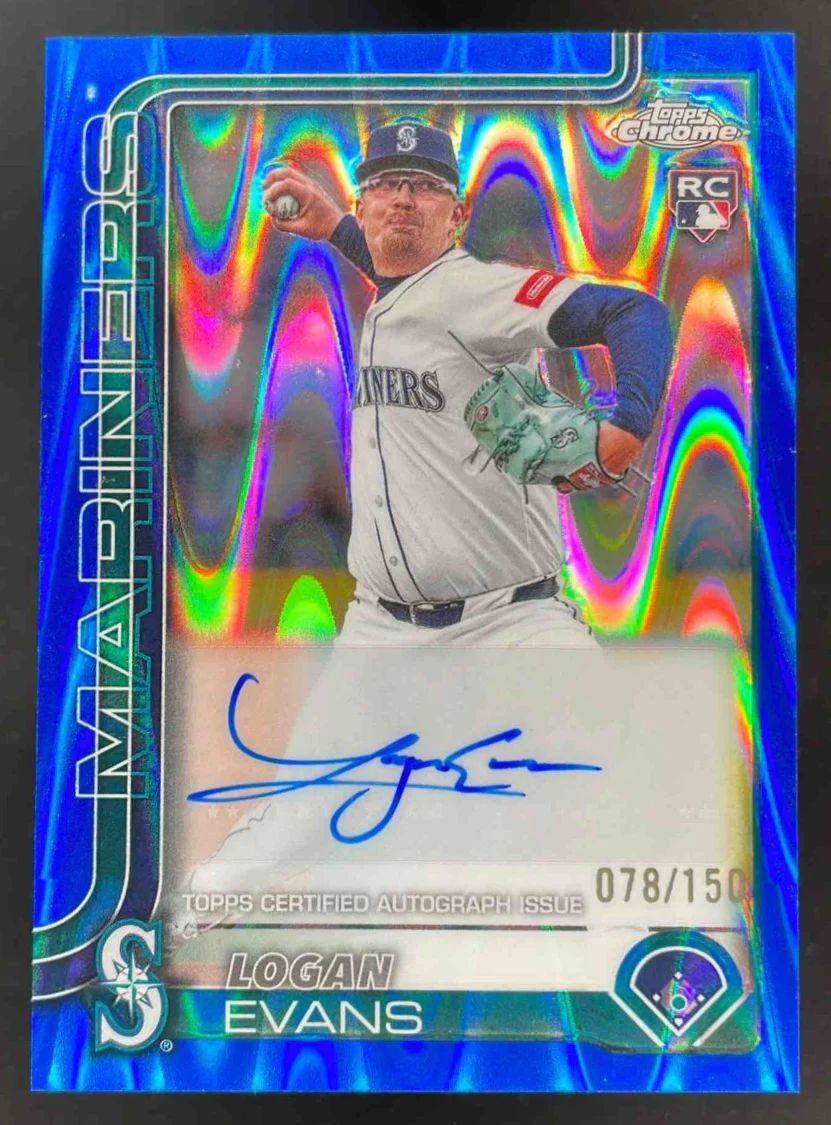 2025 Topps Chrome Blue RayWave #AC-LE Logan Evans RC Auto /150