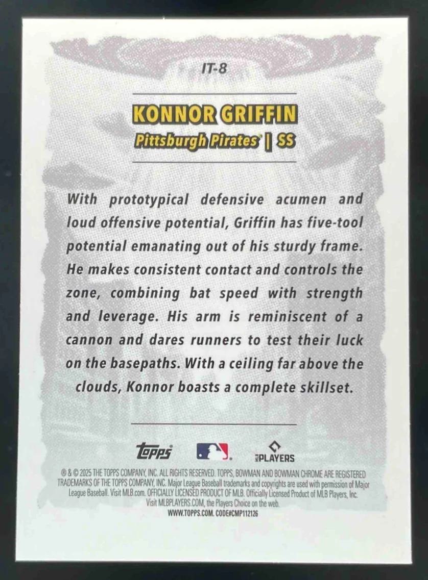 2025 Bowman Chrome It Came to the League #IT-8 Konnor Griffin - Image 2