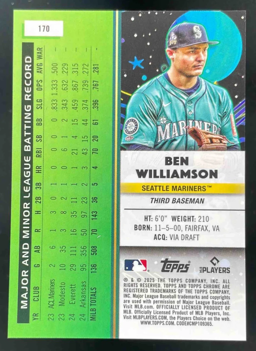 2025 Topps Cosmic Chrome Gold Interstellar Refractor #170 Ben Williamson RC /50 - Image 2