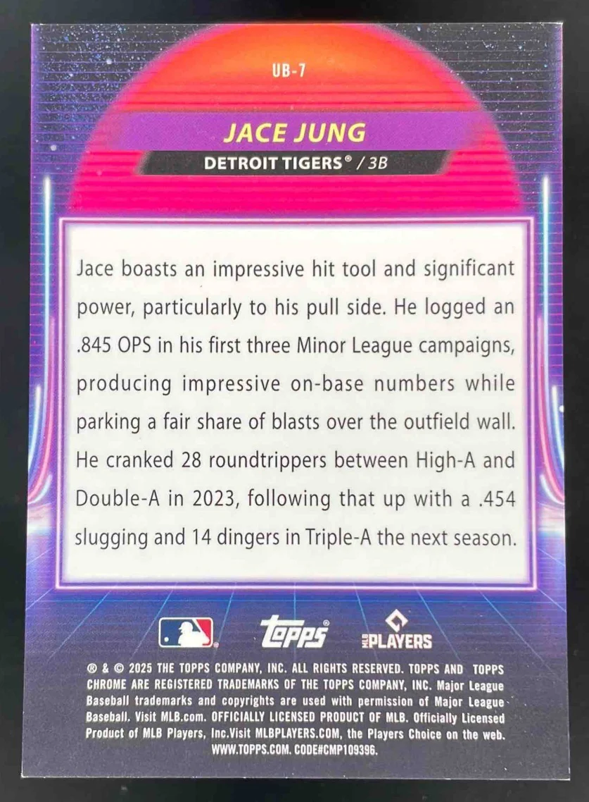 2025 Topps Cosmic Chrome Ultraviolet Beam Gold Interstellar #7 Jace Jung RC /50 - Image 2