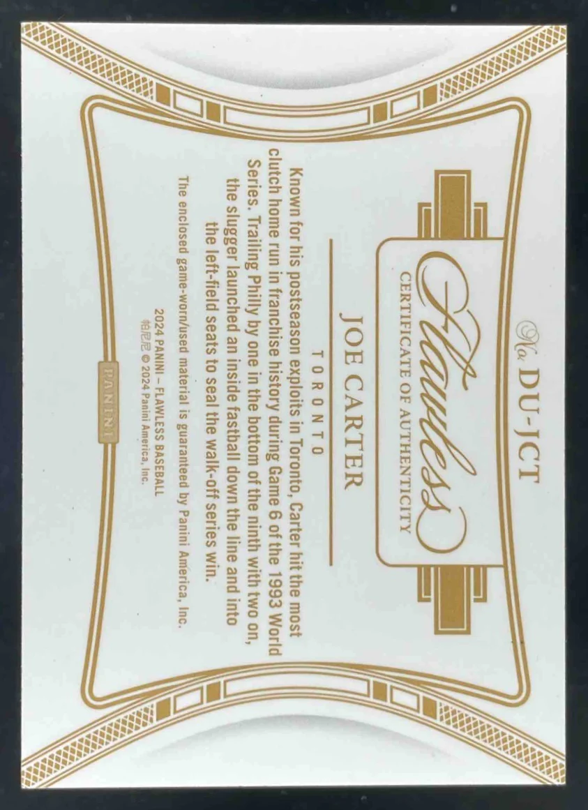 2024 Panini Flawless Dual Patches Ruby #DU-JCT Joe Carter /20 - Image 2