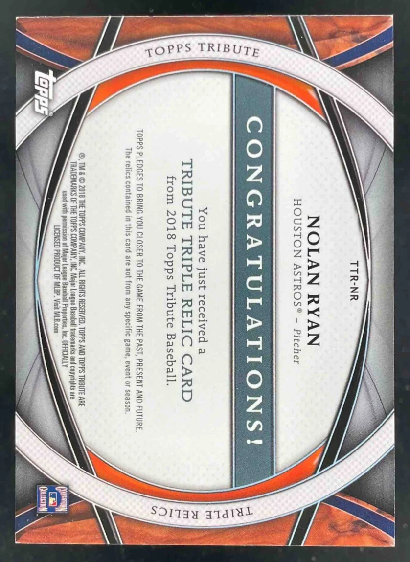 2018 Topps Tribute Triple Relics #TTR-NR Nolan Ryan /150 - Image 2