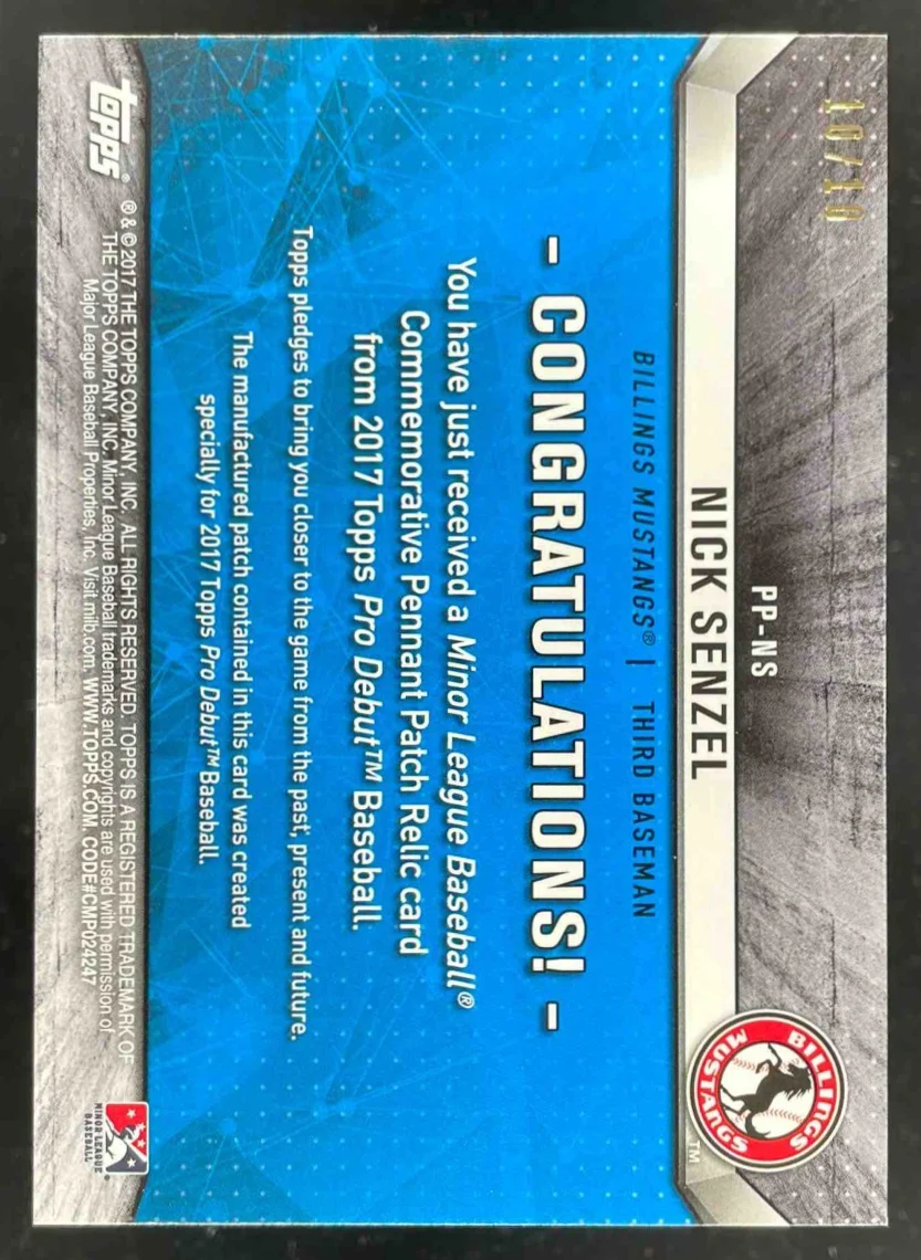 2017 Topps Pro Debut Pennant Patches Red #PP-NS Nick Senzel /10 - Image 2