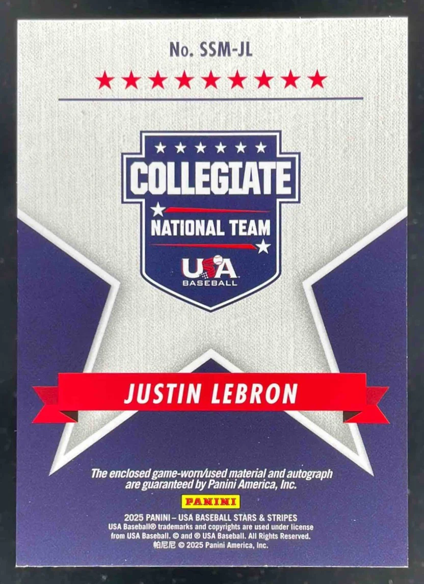 2025 USA Stars & Stripes Stars and Stripes Materials #72 Justin Lebron Auto - Image 2