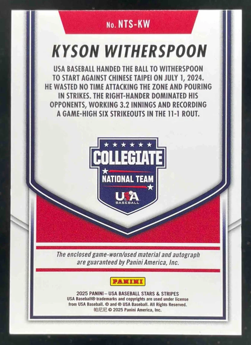 2025 USA Stars Stripes Collegiate National Materials Kyson Witherspoon Auto /199 - Image 2