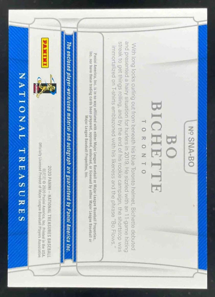 2020 National Treasures Signature Names #SNA-BO Bo Bichette RC Auto /99 - Image 2