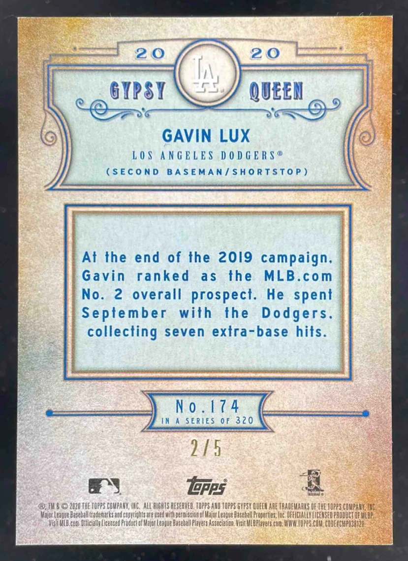 2020 Topps Gypsy Queen Chrome Box Toppers Red Refractor #174 Gavin Lux RC /5 - Image 2
