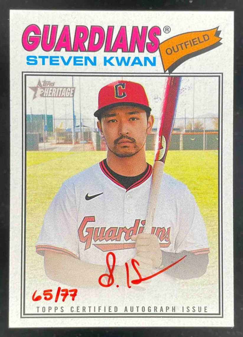 2026 Topps Heritage Real One Special Edition Red Ink #ROASK Steven Kwan Auto /77