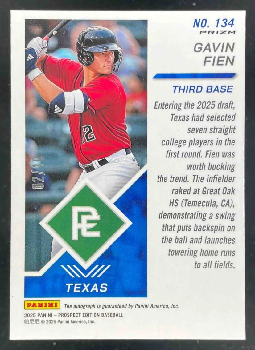 2025 Edition Holo Ticket Gold #134 Gavin Fien Auto /10 - Image 2