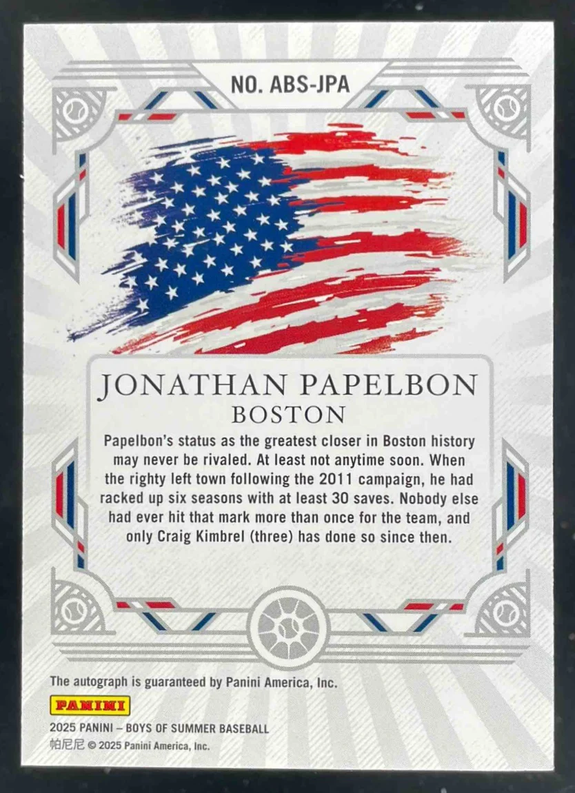 2025 Boys of Summer America's Best Holo Silver #JPA Jonathan Papelbon Auto /25 - Image 2