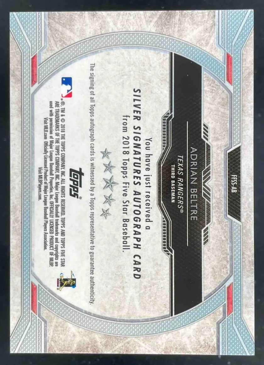 2018 Topps Five Star Silver Signatures Blue #FFSS-AB Adrian Beltre Auto /20 - Image 2