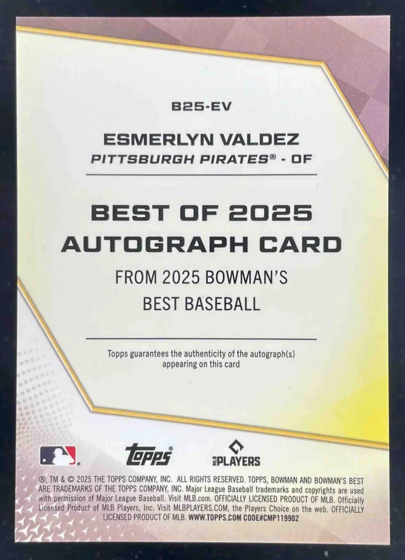 2025 Bowman Bowman's Best of 2025 Autographs #B25-EV Esmerlyn Valdez Auto - Image 2