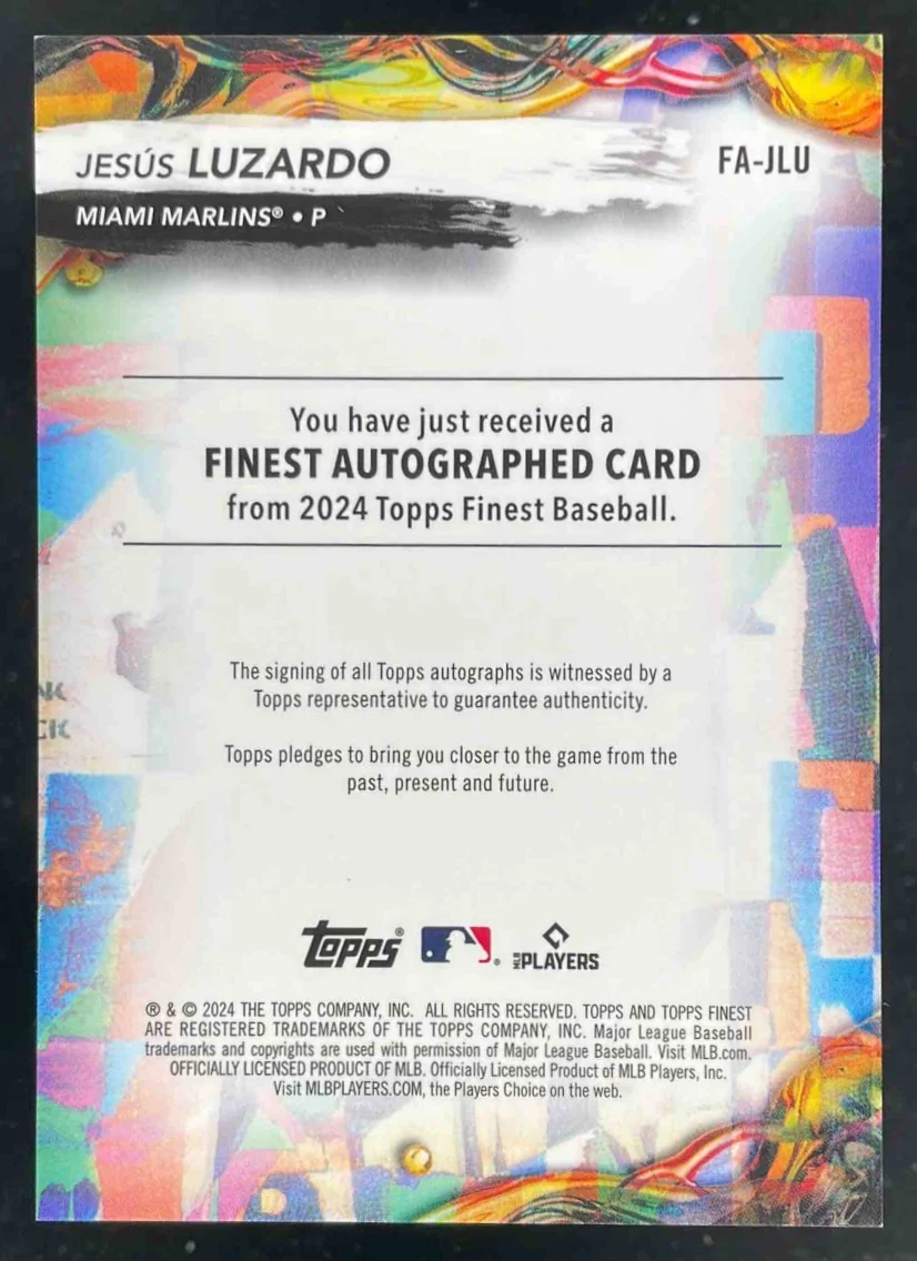 2024 Topps Finest Autographs Green Refractor #FA-JLU Jesus Luzardo Auto /75 - Image 2