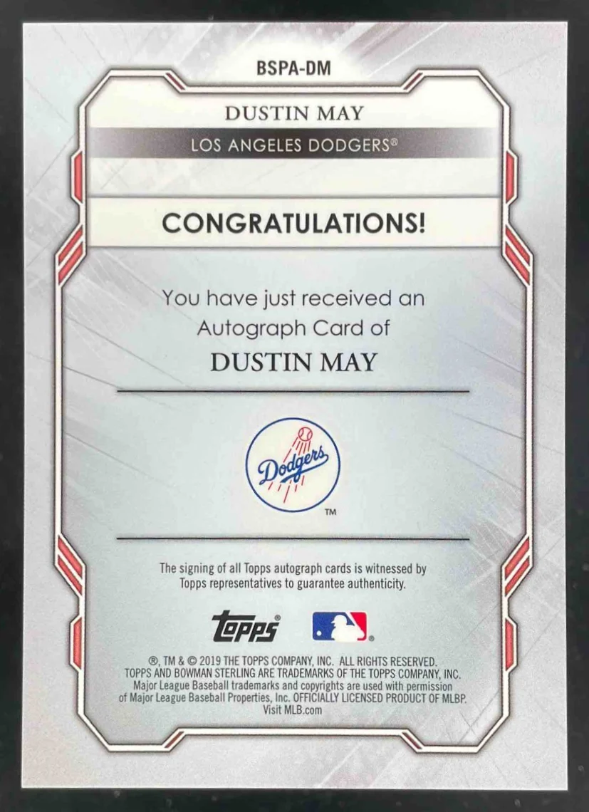 2019 Bowman Sterling & Rookie Gold #BSPA-DM Dustin May Auto /50 - Image 2