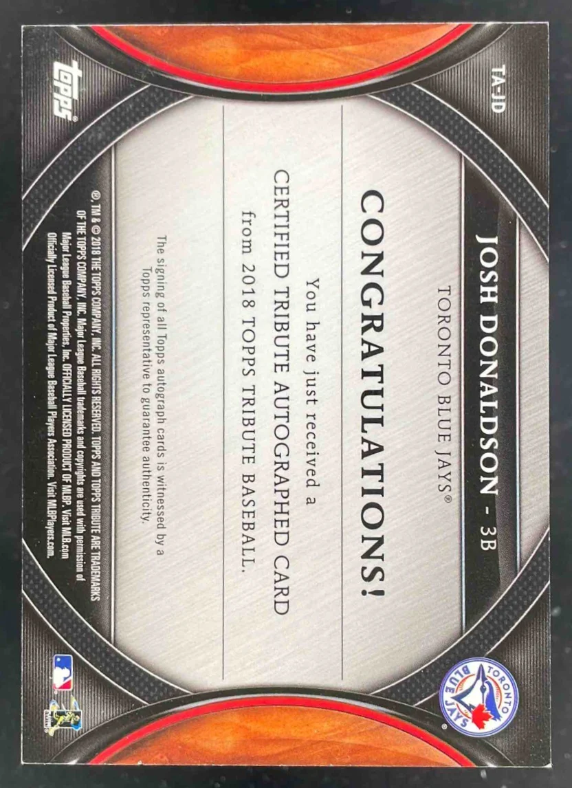 2018 Topps Tribute Autographs Purple #TA-JD Josh Donaldson Auto /50 - Image 2