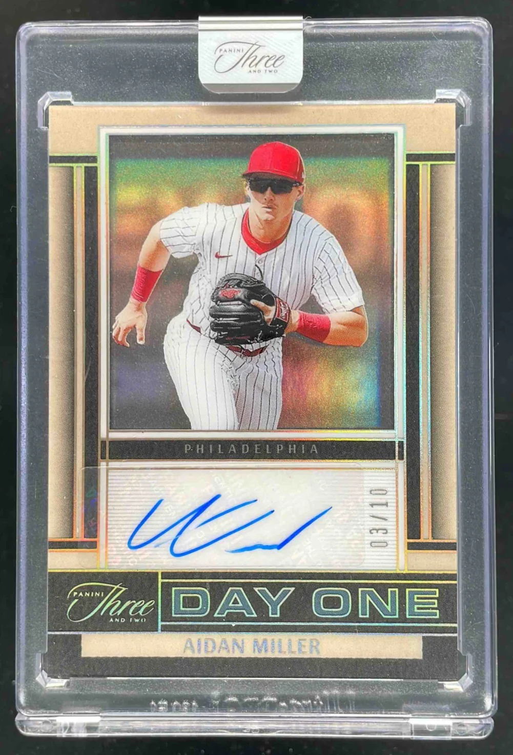 2025 Panini Three and Two Day One Autographs Holo Gold #25 Aidan Miller Auto /10