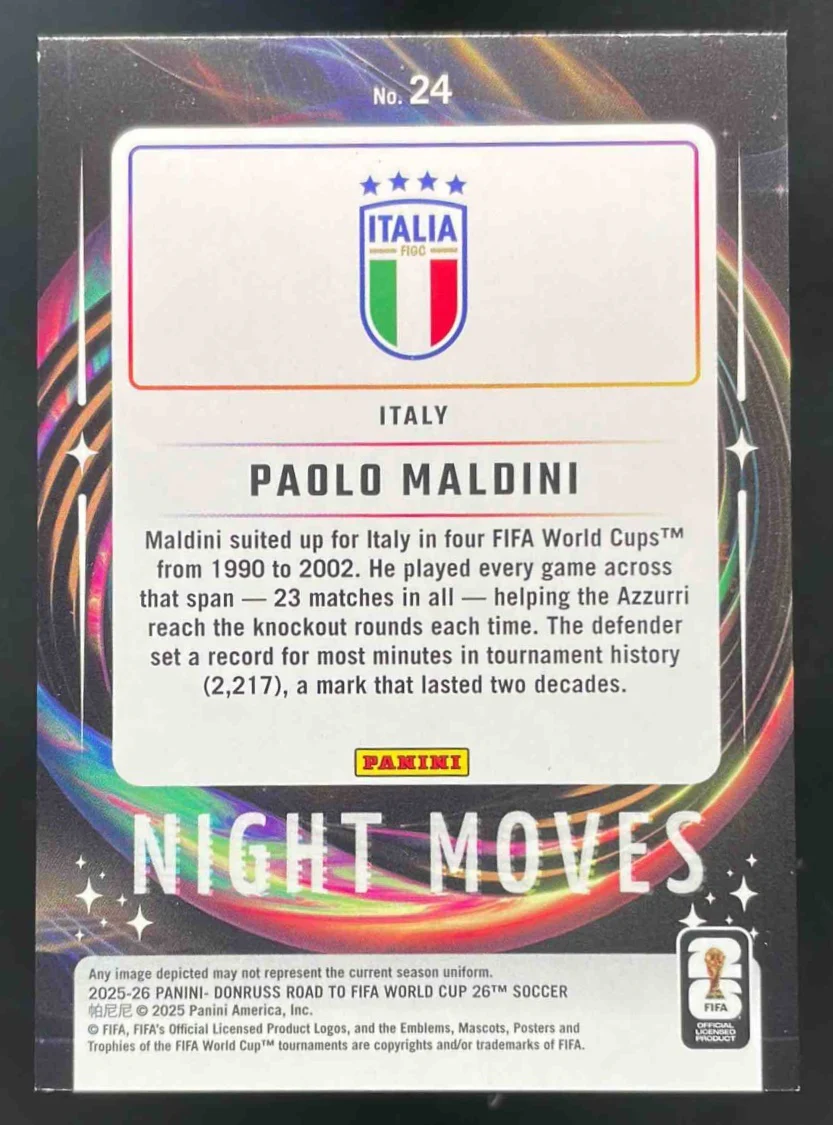 2025-26 Panini Donruss Road to FIFA World Cup 26' Night Moves #24 Paolo Maldini - Image 2