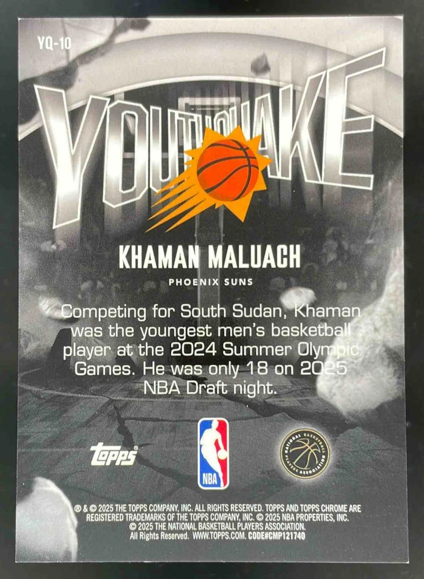 2025-26 Topps Chrome Youthquake Red Refractor #YQ-10 Khaman Maluach RC /5 - Image 2