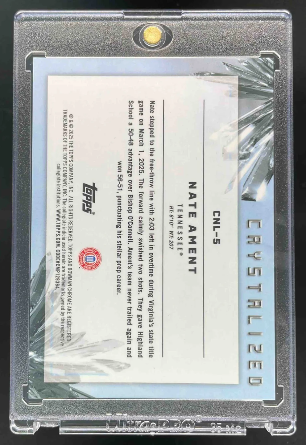 2025-26 Bowman Crystalized NIL #CNL-5 Nate Ament SSP - Image 2