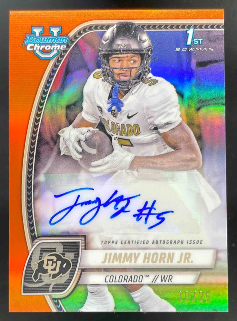 2024 Bowman Chrome University Chrome Orange #PA-JHR Jimmy Horn Jr. Auto /25