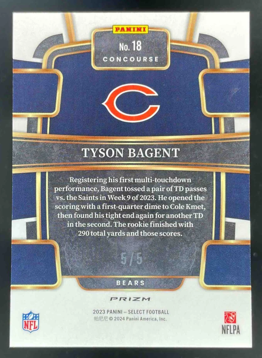 2023 Panini Select Disco Green Prizms #18 Tyson Bagent RC Concourse /5 - Image 2