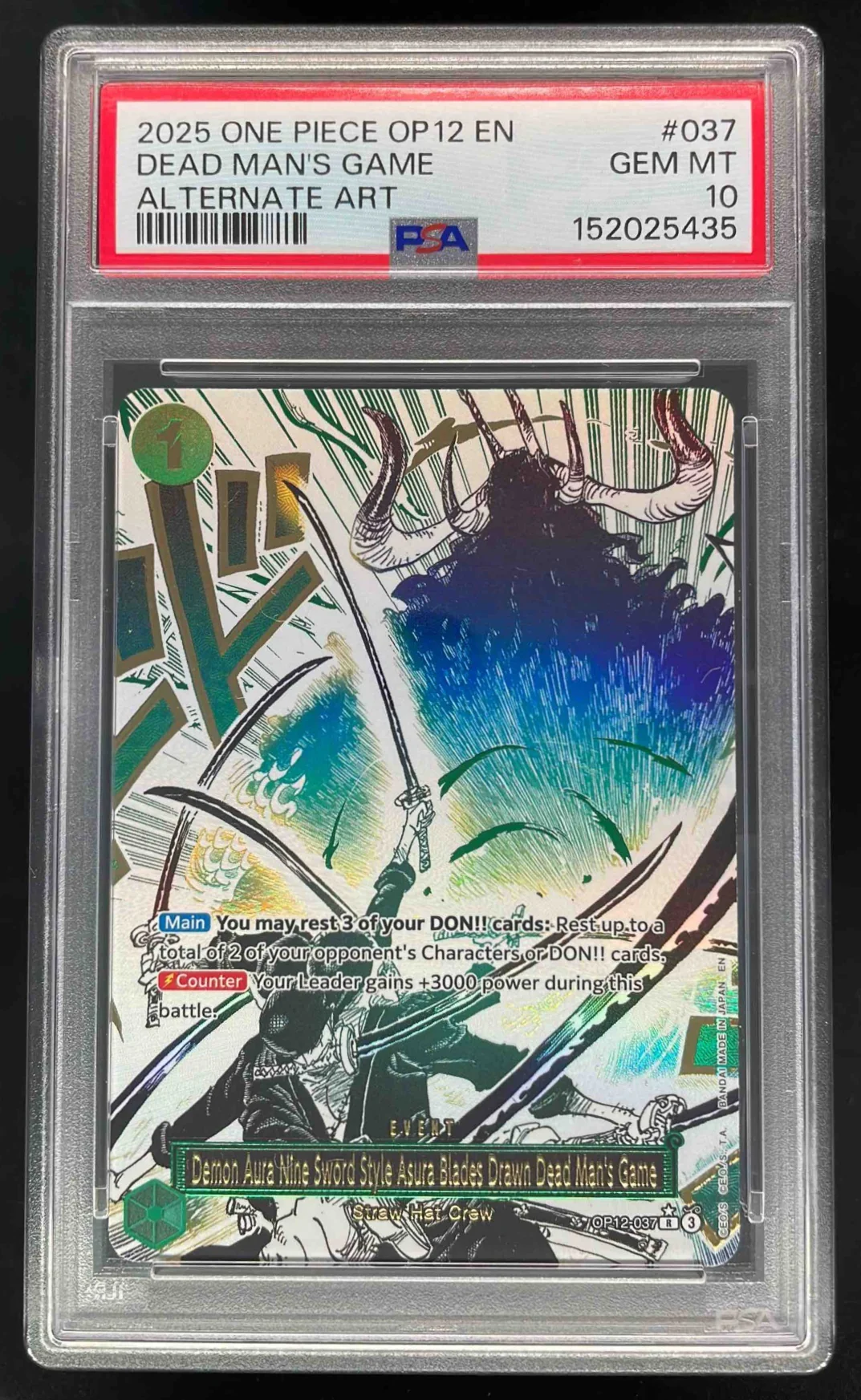 2025 One Piece OP12 EN #037 Dead Man's Game Alternate Art PSA 10