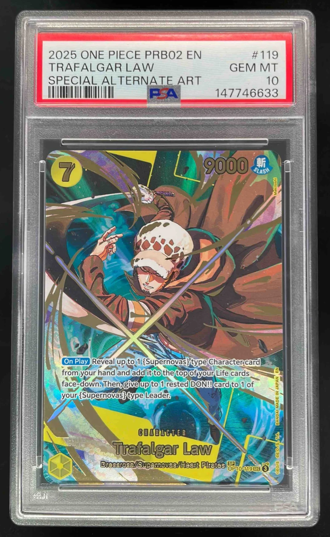 2025 One Piece PRB02 EN #119 Trafalgar Law Special Alternate Art PSA 10