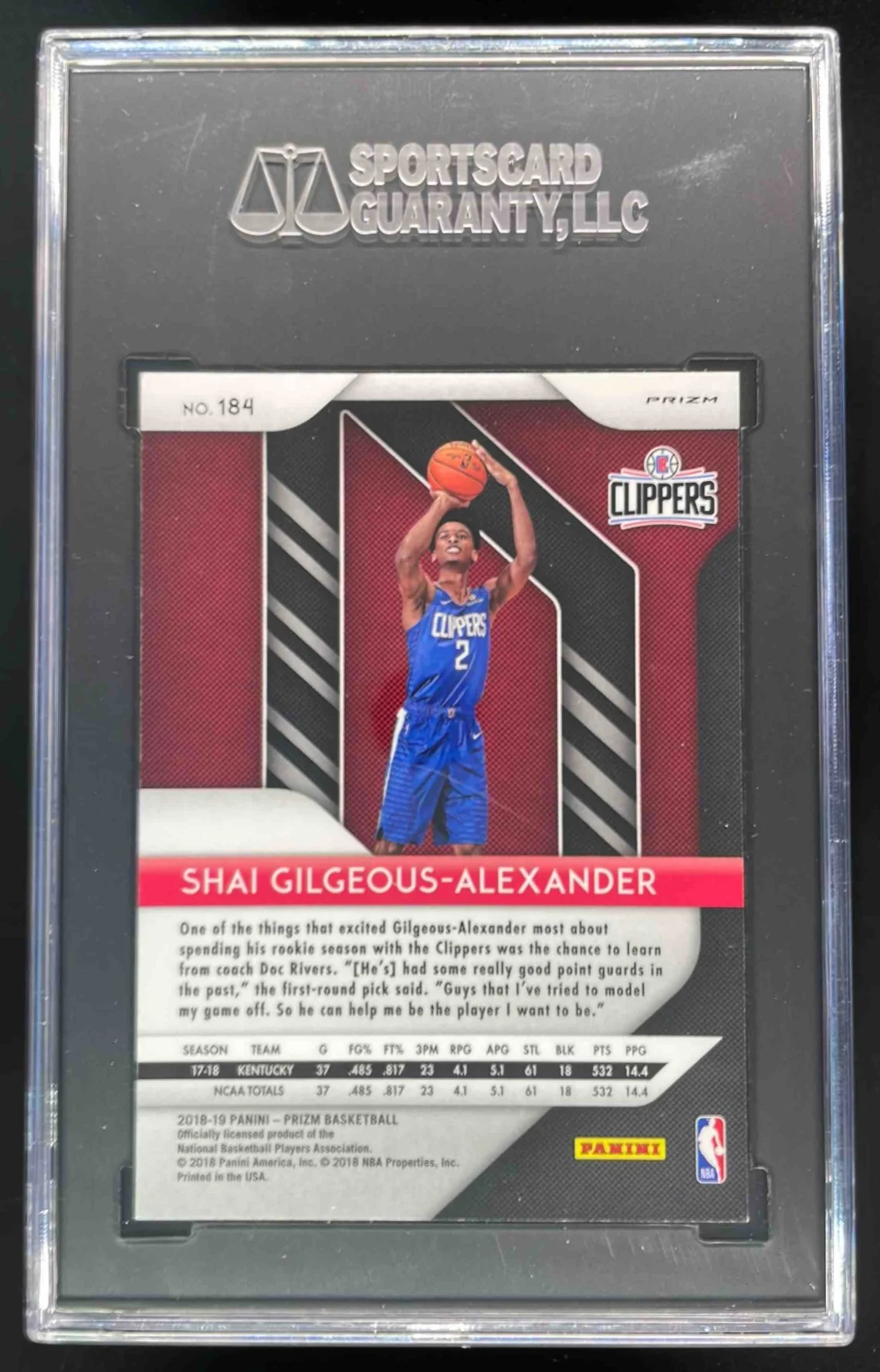 2018-19 Panini Prizm Prizms Silver #184 Shai Gilgeous-Alexander RC SGC 9 - Image 2
