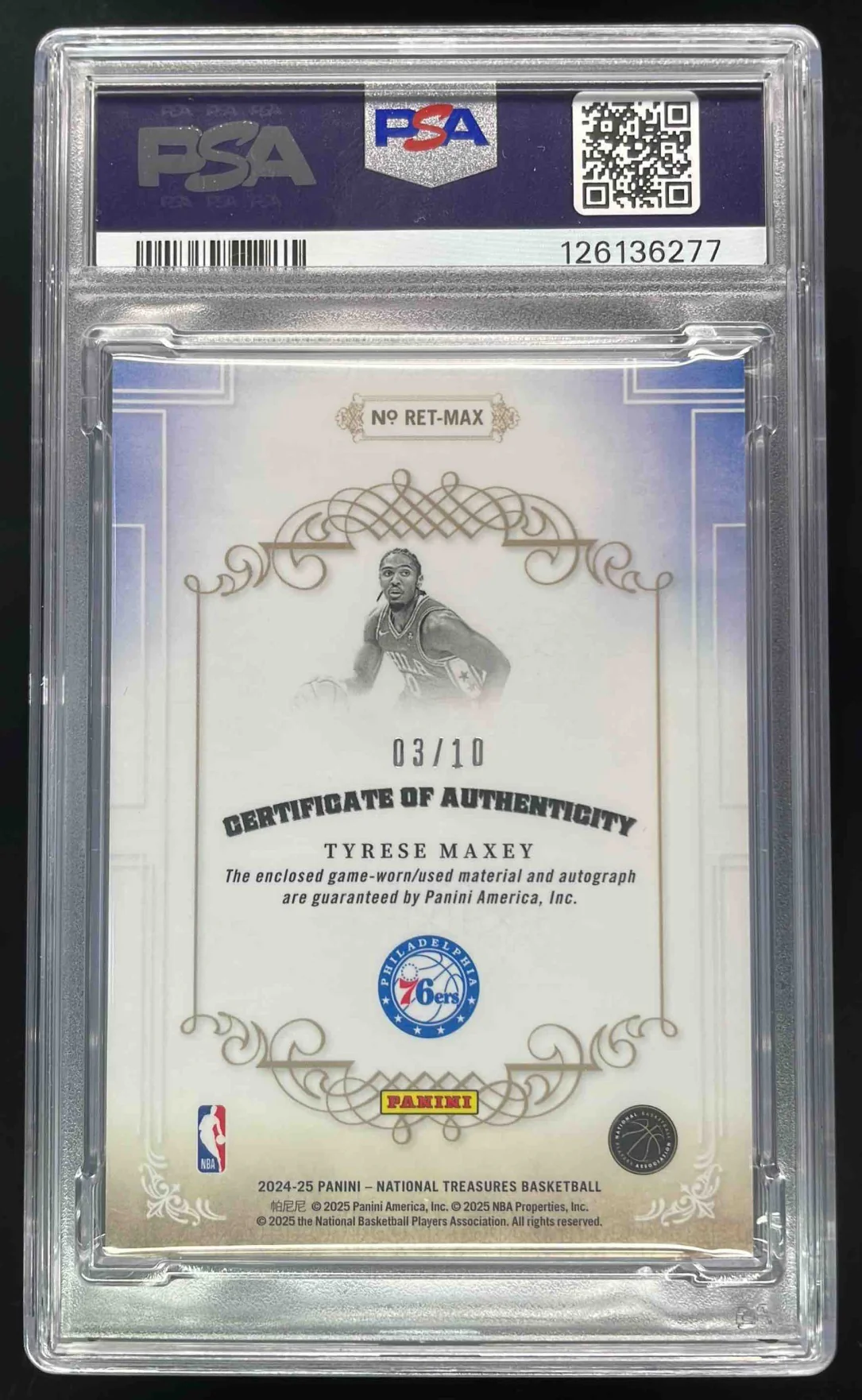 2024-25 National Treasures 2007 Patch Tyrese Maxey Auto /10 PSA 10 - Image 2