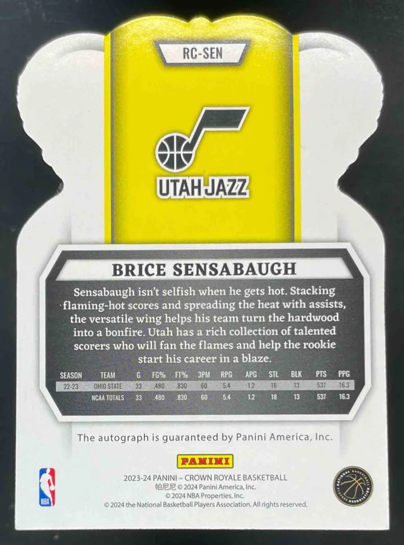 2023-24 Crown Royale Crown Pink #RC-SEN Brice Sensabaugh RC Auto /49 - Image 2
