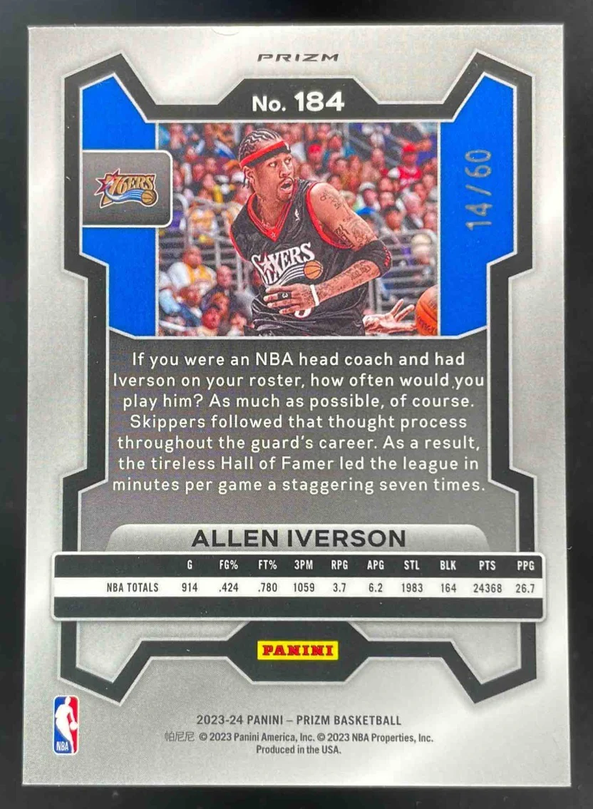 2023-24 Panini Prizm Prizms Orange Wave #184 Allen Iverson /60 - Image 2