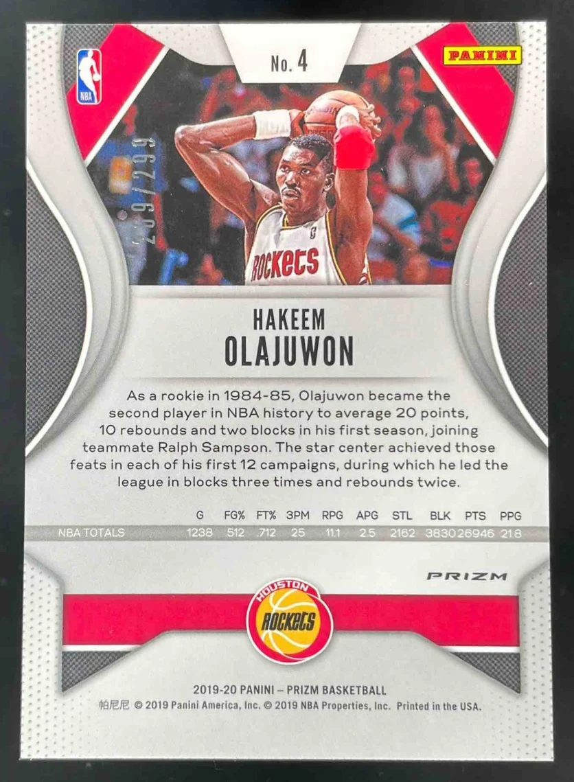 2019-20 Panini Prizm Prizms Red #4 Hakeem Olajuwon /299 - Image 2