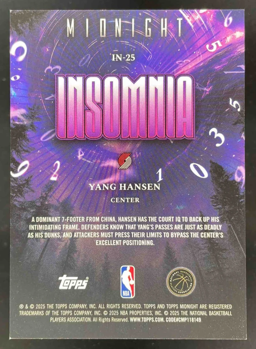 2025-26 Topps Midnight Insomnia Winter Solstice #IN-25 Yang Hansen /35 - Image 2