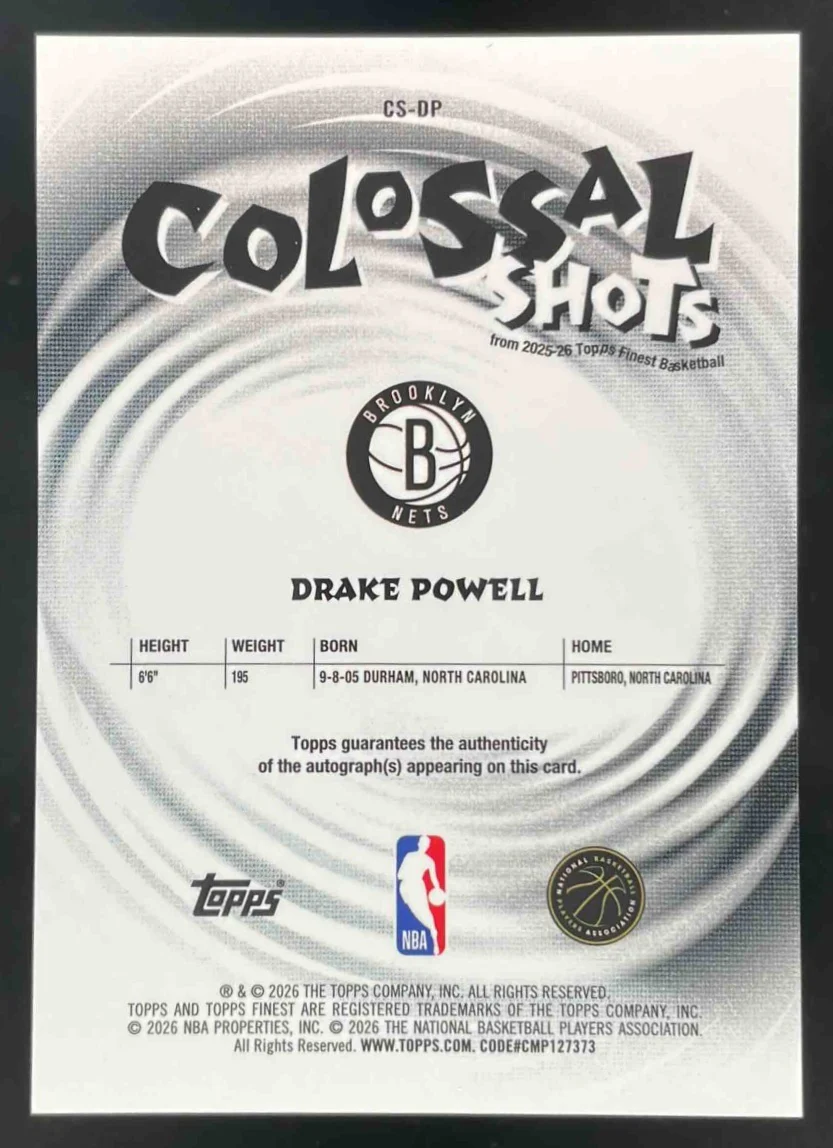 2025-26 Topps Finest Colossal Shots Yellow Geometric Drake Powell RC Auto /35 - Image 2